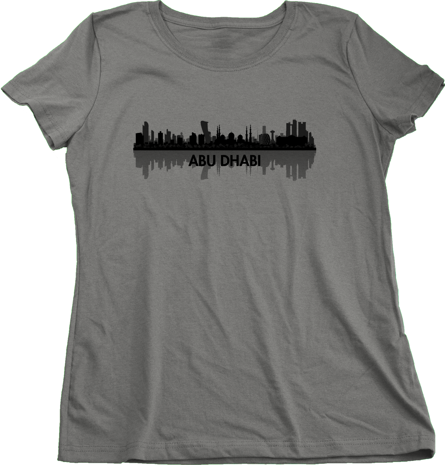 Ladies Grey Skyline Of Abu Dhabi, UAE - United Arab Emirates Dubai City T-shirt