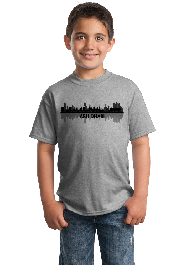 Youth Grey Skyline Of Abu Dhabi, UAE - United Arab Emirates Dubai City T-shirt