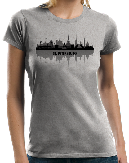 Ladies Grey St. Petersburg, Russia City Skyline - Leningrad Russian Love T-shirt