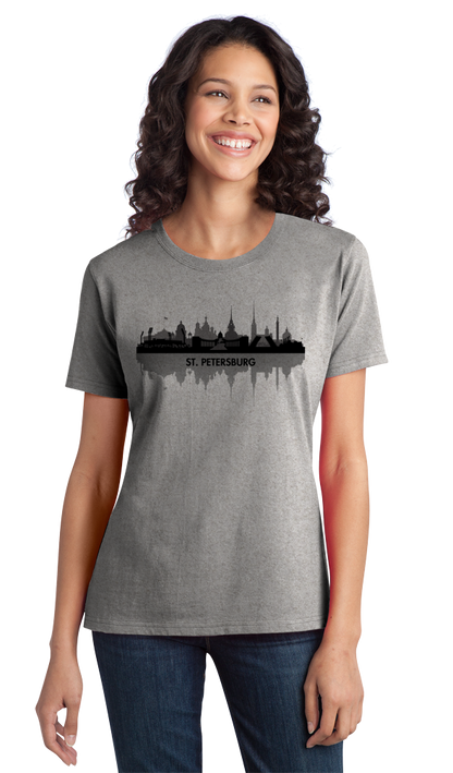 Ladies Grey St. Petersburg, Russia City Skyline - Leningrad Russian Love T-shirt
