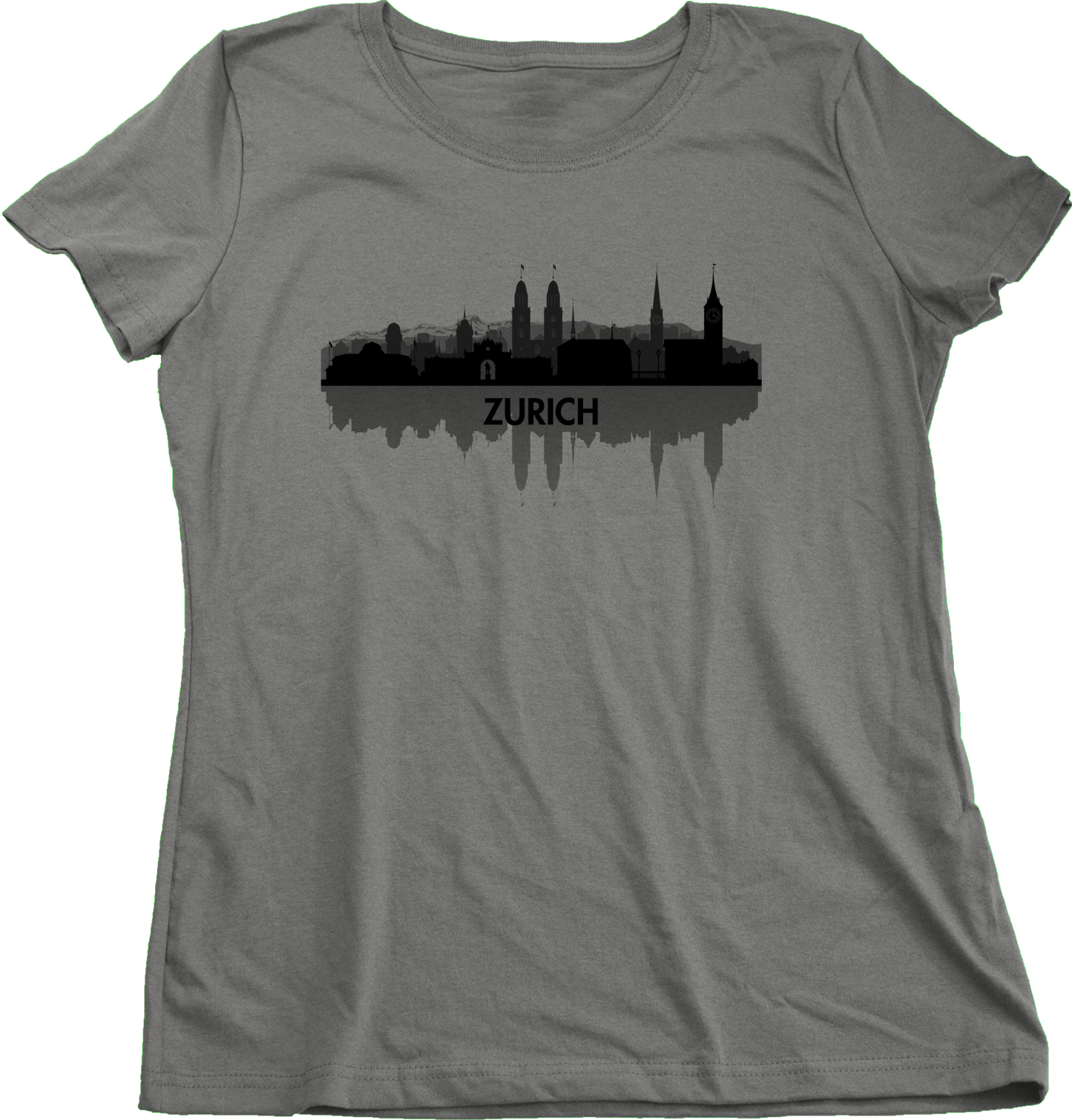 Ladies Grey Skyline Of Zurich, Switzerland - Swiss Pride Love City Banking T-shirt