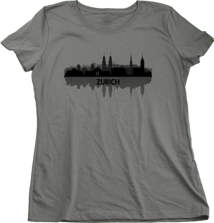 Ladies Grey Skyline Of Zurich, Switzerland - Swiss Pride Love City Banking T-shirt