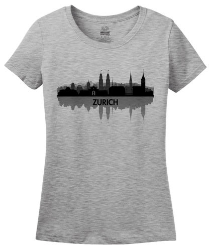 Ladies Grey Skyline Of Zurich, Switzerland - Swiss Pride Love City Banking T-shirt