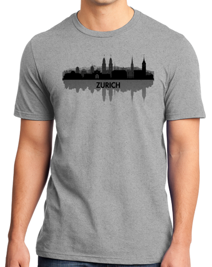 Unisex Grey Skyline Of Zurich, Switzerland - Swiss Pride Love City Banking T-shirt