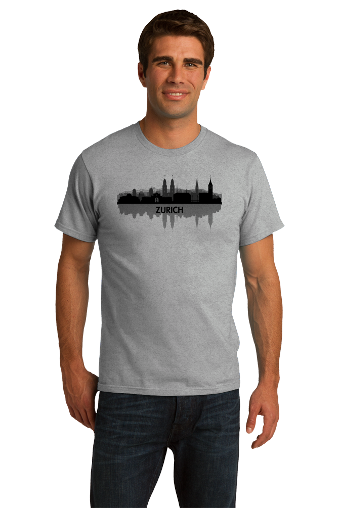 Unisex Grey Skyline Of Zurich, Switzerland - Swiss Pride Love City Banking T-shirt