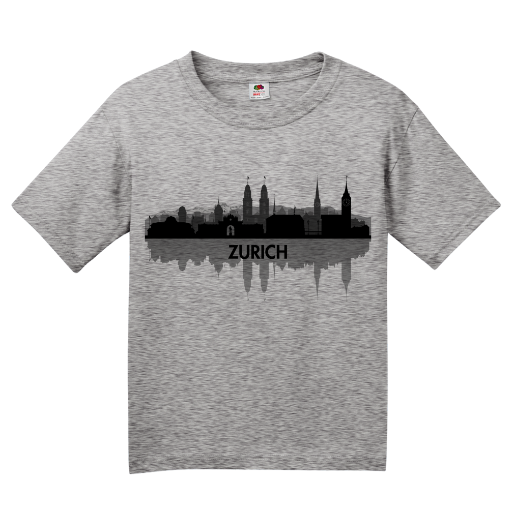 Youth Grey Skyline Of Zurich, Switzerland - Swiss Pride Love City Banking T-shirt