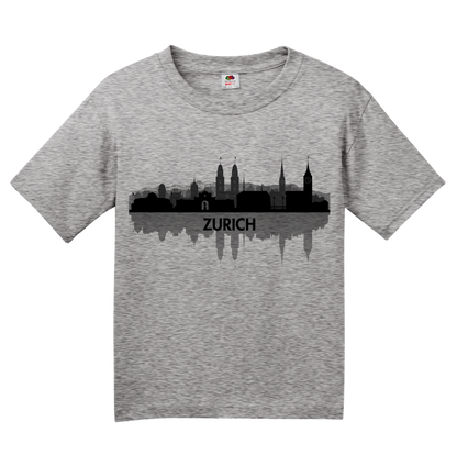 Youth Grey Skyline Of Zurich, Switzerland - Swiss Pride Love City Banking T-shirt