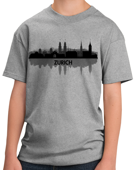 Youth Grey Skyline Of Zurich, Switzerland - Swiss Pride Love City Banking T-shirt