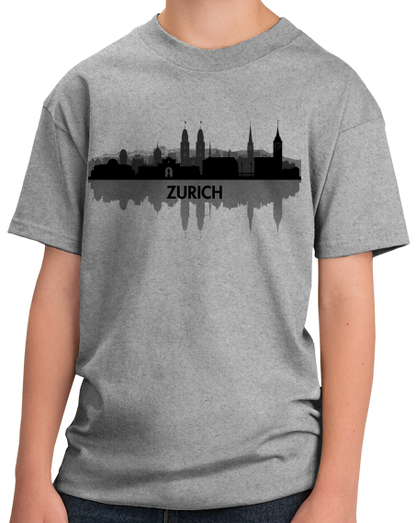 Youth Grey Skyline Of Zurich, Switzerland - Swiss Pride Love City Banking T-shirt