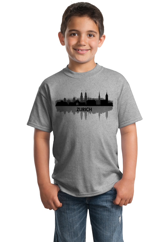 Youth Grey Skyline Of Zurich, Switzerland - Swiss Pride Love City Banking T-shirt