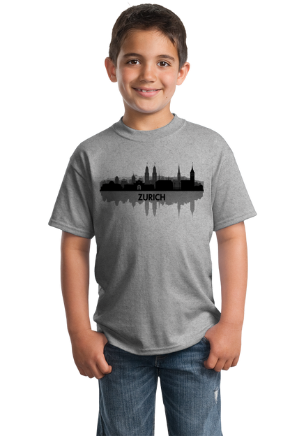 Youth Grey Skyline Of Zurich, Switzerland - Swiss Pride Love City Banking T-shirt