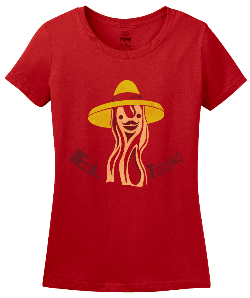 Ladies Red El Tocino - Spanish Translation Bacon Funny Espanol Bilingual T-shirt