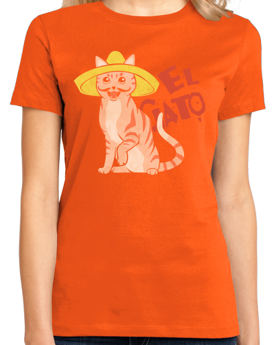 Ladies Orange El Gato - Spanish Translation Cat Funny Cute Espanol Bilingual T-shirt