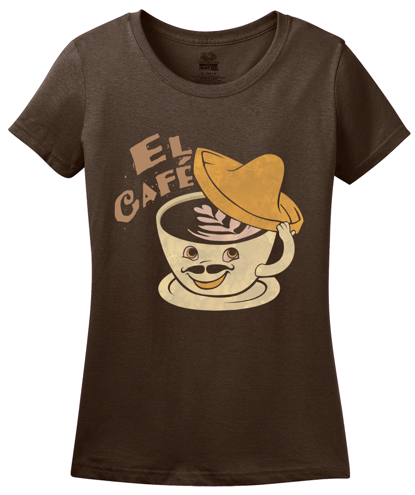 Ladies Brown El Café - Spanish Translation Coffee Fun Cute Espanol Bilingual T-shirt