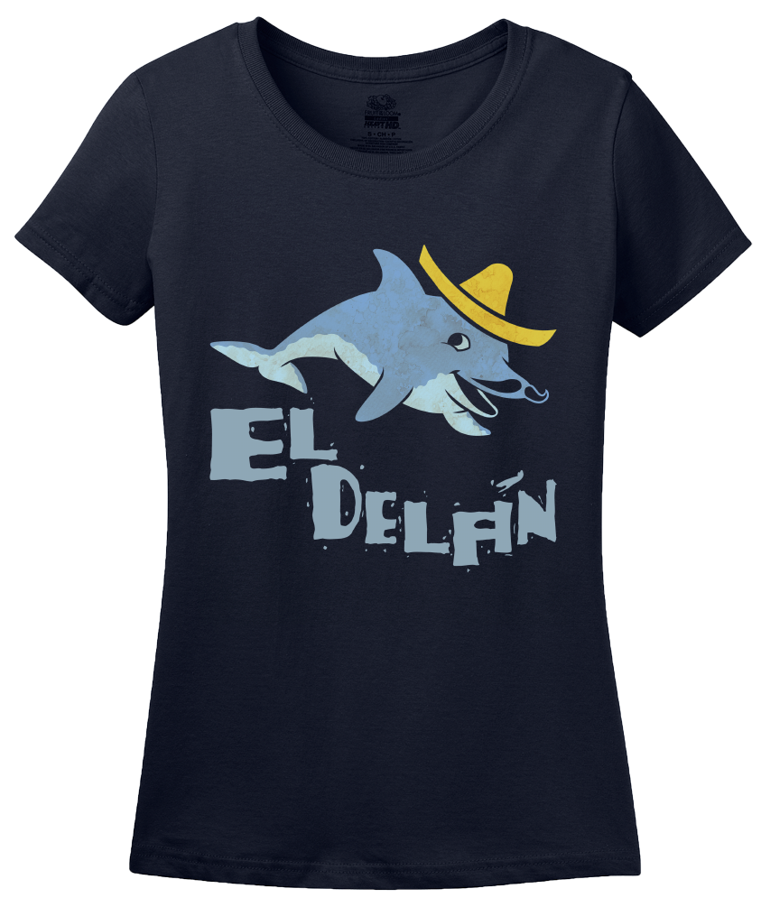 Ladies Navy El Delfin - Spanish Vocabulary Word Dolphin Cute Fun Espanol T-shirt