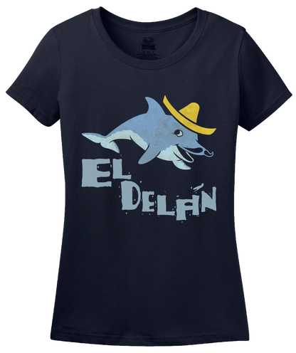 Ladies Navy El Delfin - Spanish Vocabulary Word Dolphin Cute Fun Espanol T-shirt