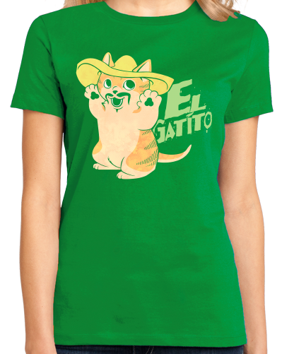 Ladies Green El Gatito - Spanish Vocab Kitten Cute Fun Espanol Adorable T-shirt
