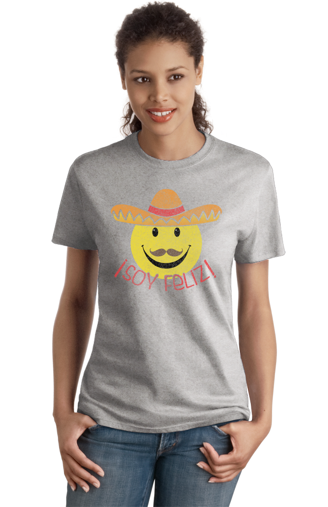 Ladies Grey Soy Feliz! - Spanish Phrase I'm Happy Funny Espanol Cute Fun T-shirt