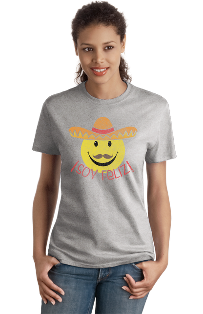 Ladies Grey Soy Feliz! - Spanish Phrase I'm Happy Funny Espanol Cute Fun T-shirt