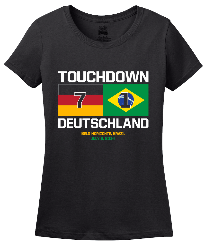 Ladies Black Touchdown Deutschland - 2014 FIFA World Cup German Soccer Fan T-shirt