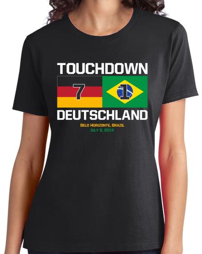 Ladies Black Touchdown Deutschland - 2014 FIFA World Cup German Soccer Fan T-shirt