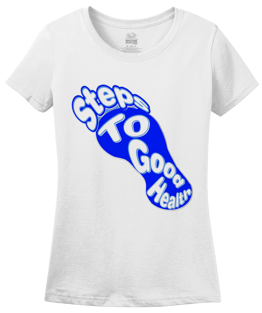 Ladies White Blue Foot Design T-shirt