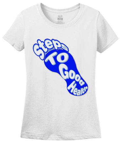 Ladies White Blue Foot Design T-shirt