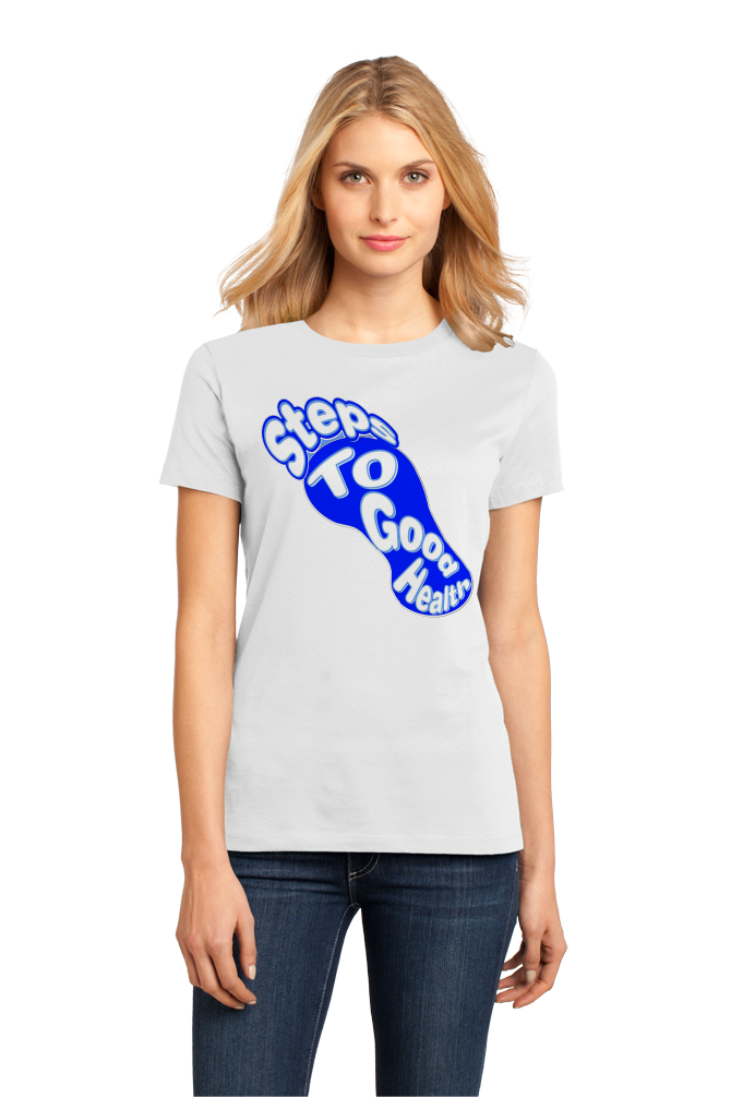 Ladies White Blue Foot Design T-shirt