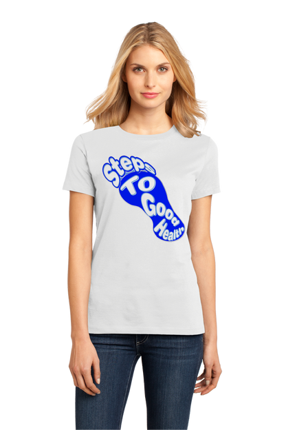 Ladies White Blue Foot Design T-shirt