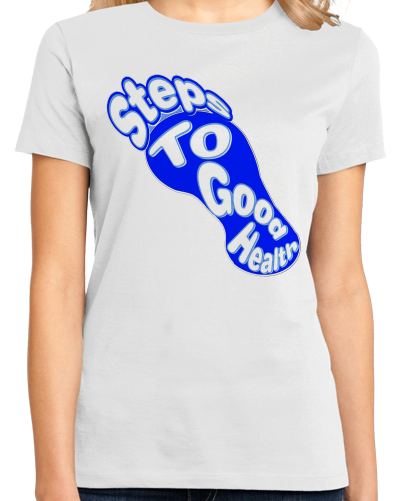 Ladies White Blue Foot Design T-shirt