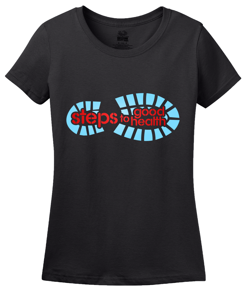 Ladies Black Footprint Logo on Black T-shirt