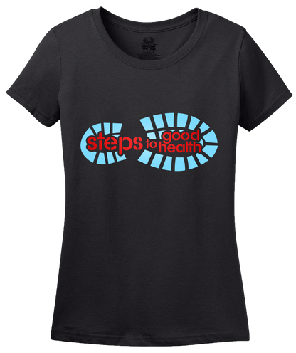 Ladies Black Footprint Logo on Black T-shirt