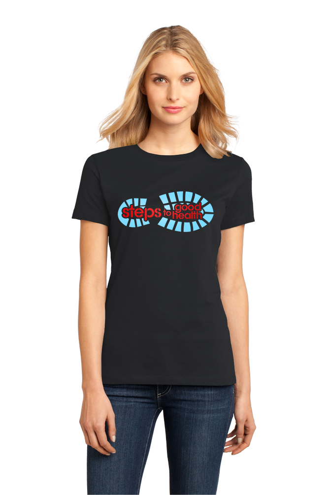 Ladies Black Footprint Logo on Black T-shirt