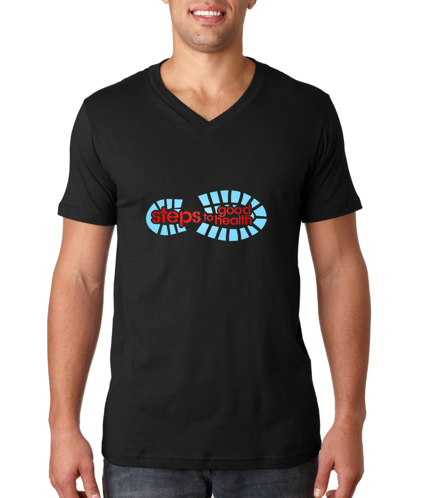 V Neck Black Footprint Logo on Black T-shirt