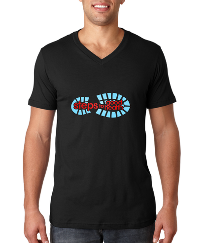 V Neck Black Footprint Logo on Black T-shirt