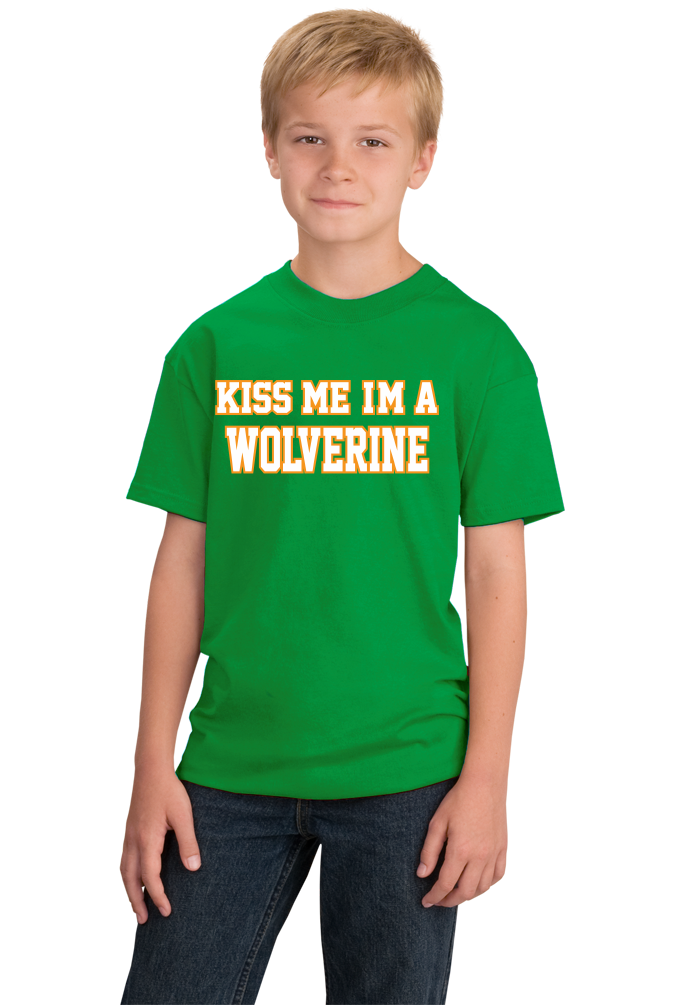 Youth Green Kiss Me, I'm A Wolverine - St. Patrick's Day Ann Arbor Drunk T-shirt