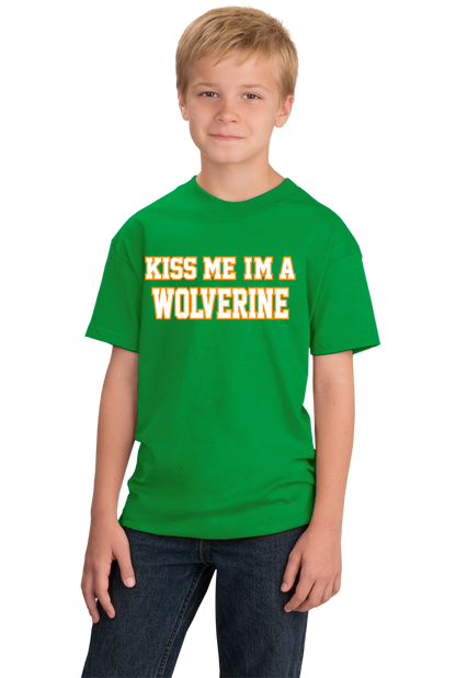Youth Green Kiss Me, I'm A Wolverine - St. Patrick's Day Ann Arbor Drunk T-shirt