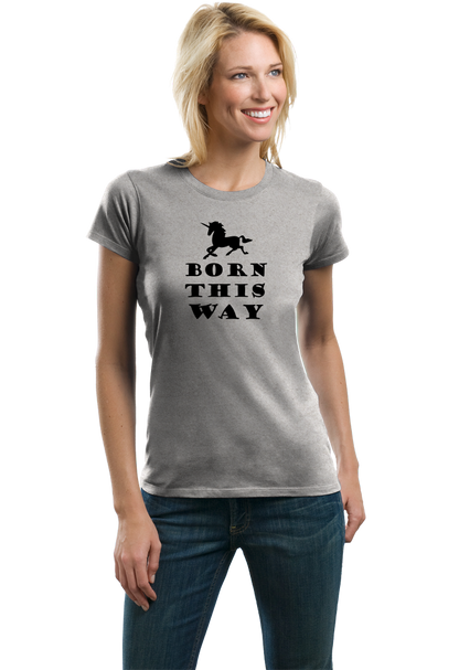 Ladies Grey Born This Way - Lady Gaga LGBT Bisexual Unicorn Hipster Cool T-shirt