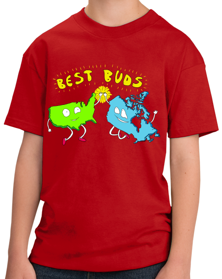 Youth Red USA & Canada = Best Buds! - Canada Love America Funny T-shirt