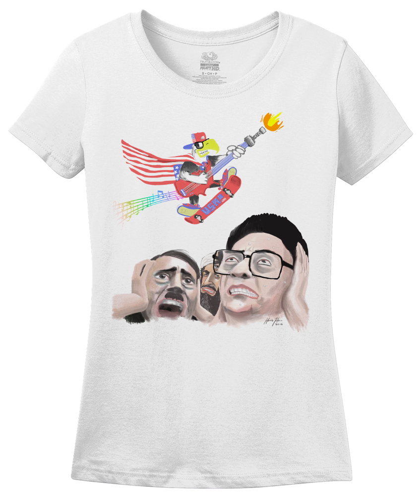Ladies White Epic Skateboarding Eagle - 4th of July Funny 'Merica X-Games T-shirt