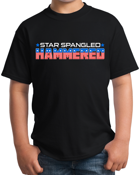 Youth Black Star Spangled Hammered - 4th of July Drunk Joke Freedom Patriot T-shirt