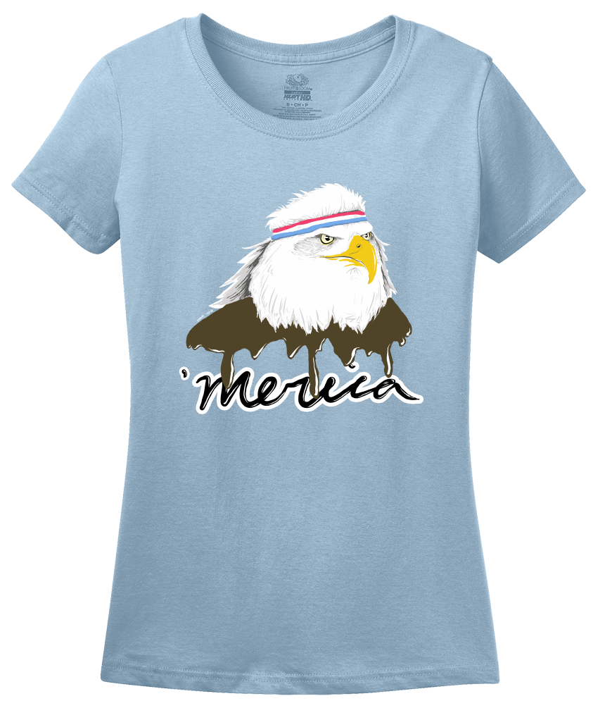 Ladies Light Blue Merica Mullet Eagle - Funny Redneck July 4th Patriot Party T-shirt