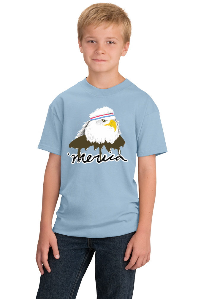 Youth Light Blue Merica Mullet Eagle - Funny Redneck July 4th Patriot Party T-shirt