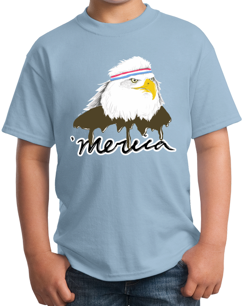 Youth Light Blue Merica Mullet Eagle - Funny Redneck July 4th Patriot Party T-shirt