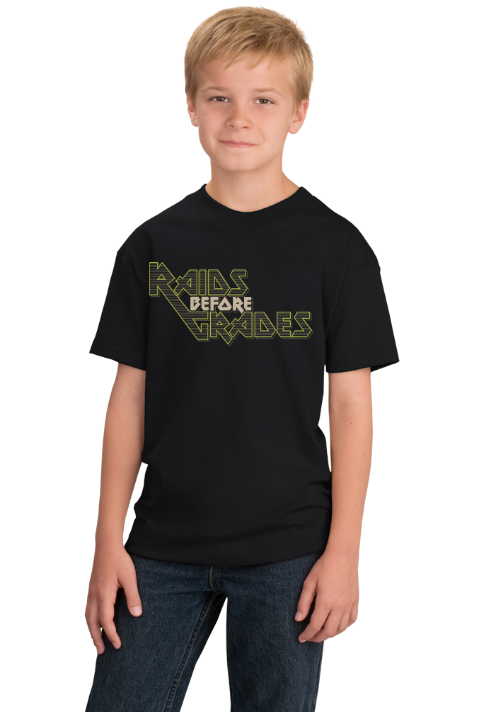 Youth Black Raids Before Grades - Funny Slacker Stoner Gamer Video Game T-shirt