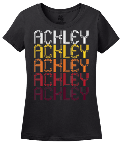 Ladies Black Ackley, IA | Retro, Vintage Style Iowa Pride  T-shirt