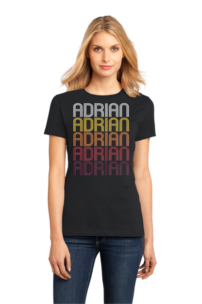 Ladies Black Adrian, MI | Retro, Vintage Style Michigan Pride  T-shirt