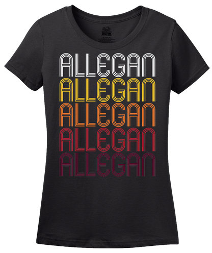 Ladies Black Allegan, MI | Retro, Vintage Style Michigan Pride  T-shirt