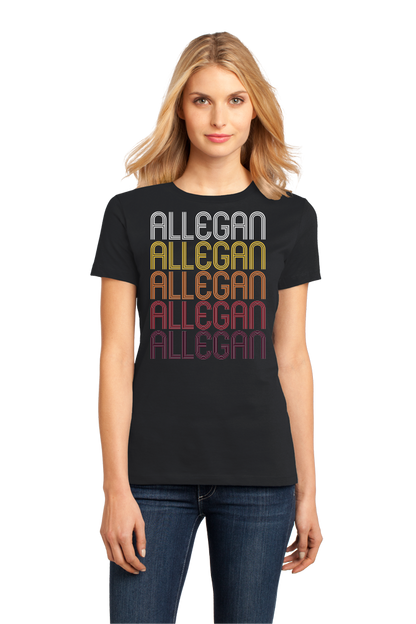Ladies Black Allegan, MI | Retro, Vintage Style Michigan Pride  T-shirt
