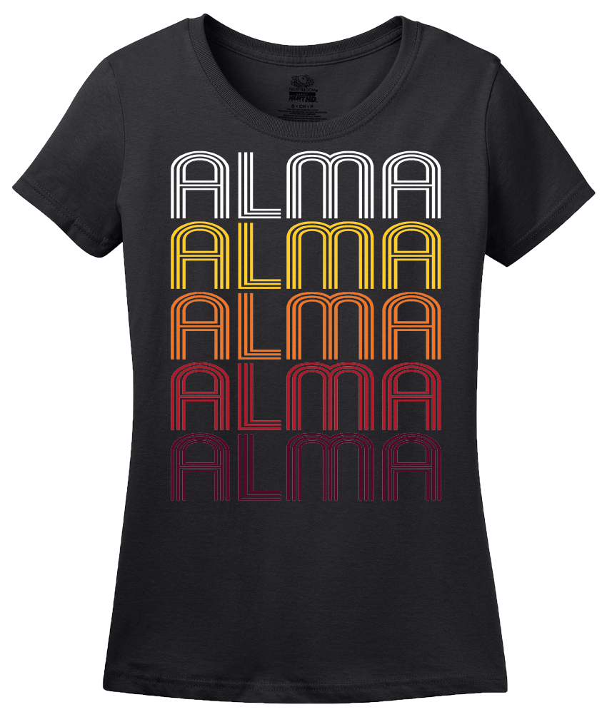 Ladies Black Alma, MI | Retro, Vintage Style Michigan Pride  T-shirt